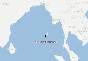 A map of the Indian region with the location of North Sentinel Island identified.